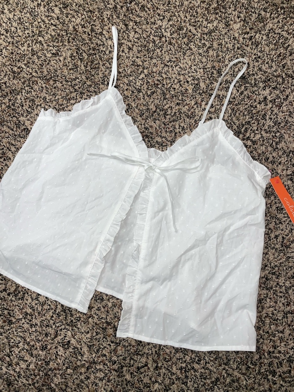 Colsie White Swiss Dot Ruffle Tie-Front Lounge Top Woman’s Size L | NWT